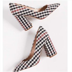 Sam Edelman Checkered Plaid Print Pointed Toe Pumps Red Black Cream size 7